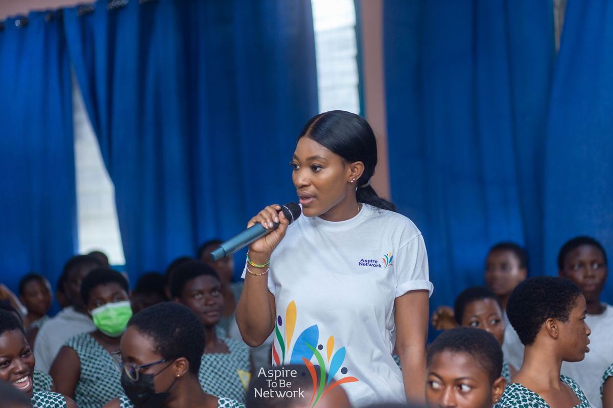Speaking with students during the Accra Girls' engagement